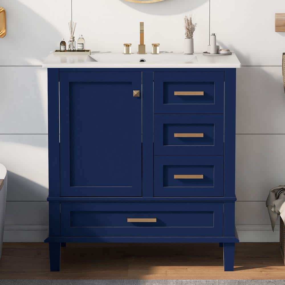 30 in. Blue Bathroom Vanity With Sink Combo Set, Bathroom Storage Cabinet w