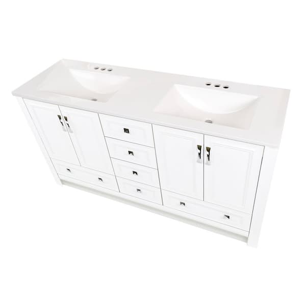 Candlesby 60 in. W x 19 in. D x 33 in. H Double Sink Freestanding Bath Vanity in Blue with White Cultured Marble Top