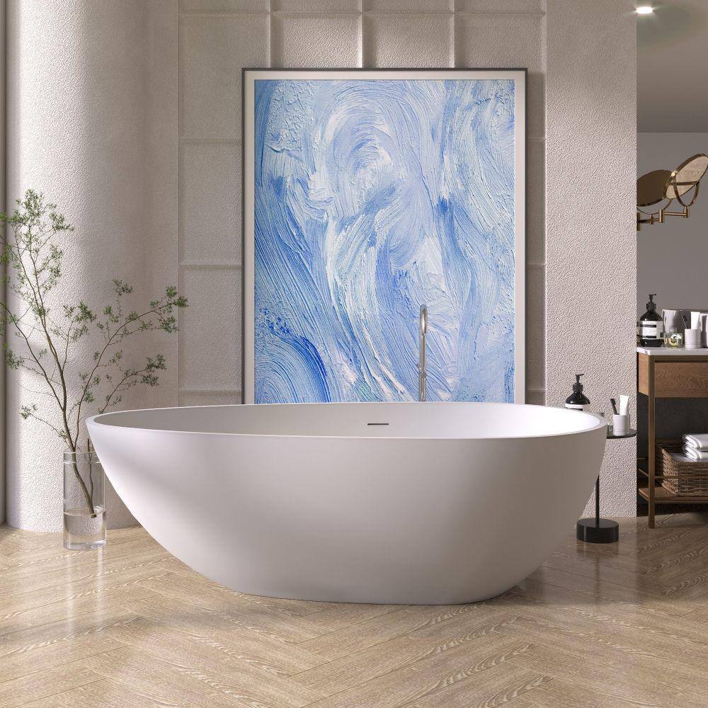 70 in. Stone Resin Flatbottom Solid Surface Freestanding Soaking Bathtub with Brass Drain in White price history on PriceWatchPro
