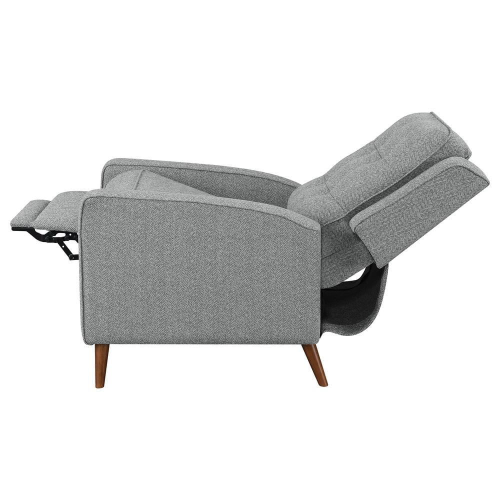 Gray Faux Leather Quilted Tufted Recliner with Pinewood Legs