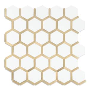 Hexagon White with Gold 11.9 in. x 11.9 in. PVC Peel and Stick Backsplash Wall Tile 19.67 sq.ft. / 20-Sheets