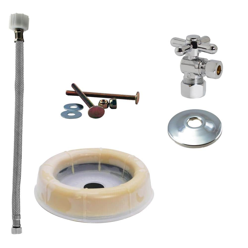 Westbrass 1/2 in. Nominal Compression Cross Handle Angle Stop Toilet Supply Kit in Polished