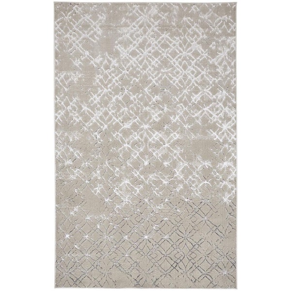 HomeRoots Tan and Silver and Gray Abstract 12 ft. x 15 ft. Area Rug