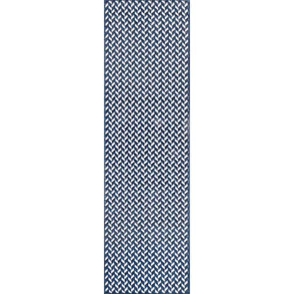 Camryn Herringbone Navy 2 ft. x 6 ft. Outdoor Runner Rug