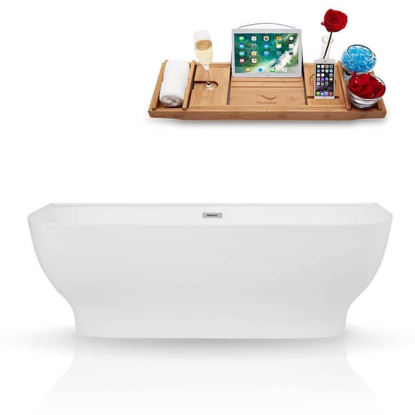 Streamline 67 in. Solid Surface Resin Flatbottom Non-Whirpool Bathtub in Glossy White