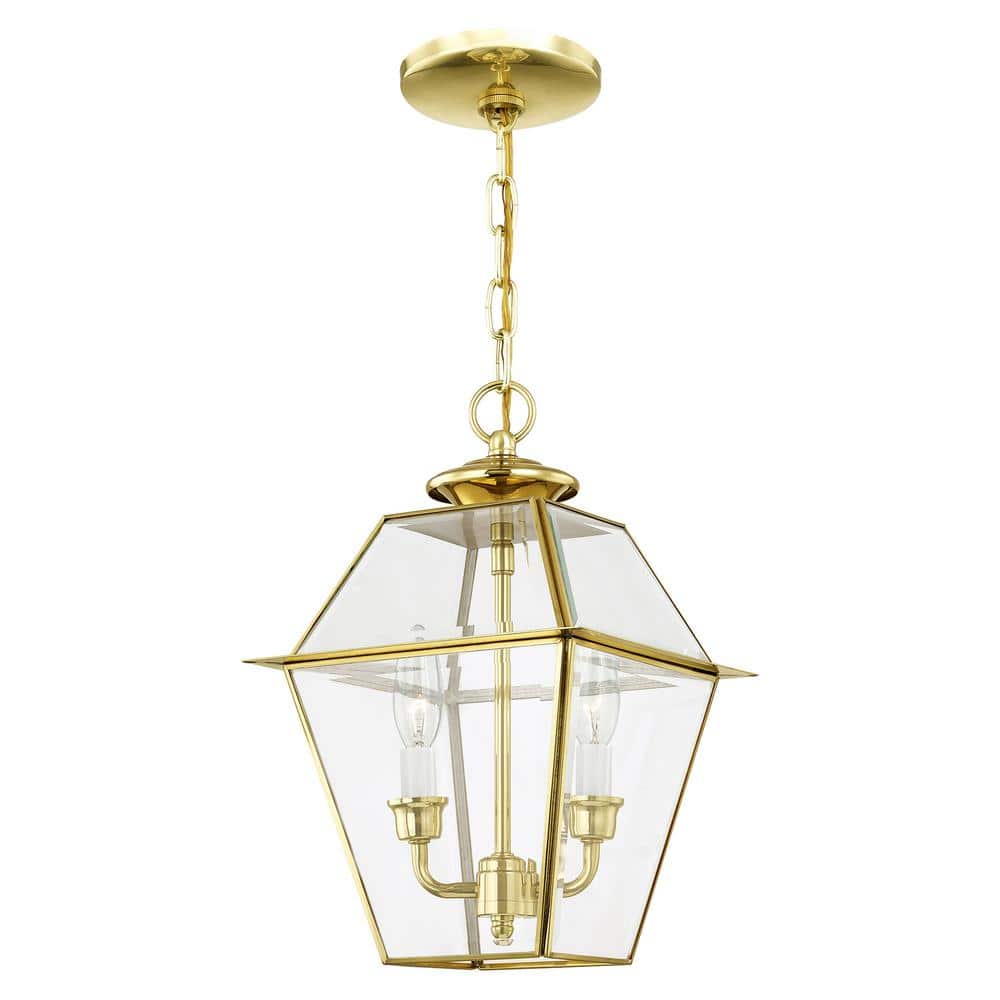 Westover Polished Brass 2-Light Outdoor Pendant with Clear Beveled Glass