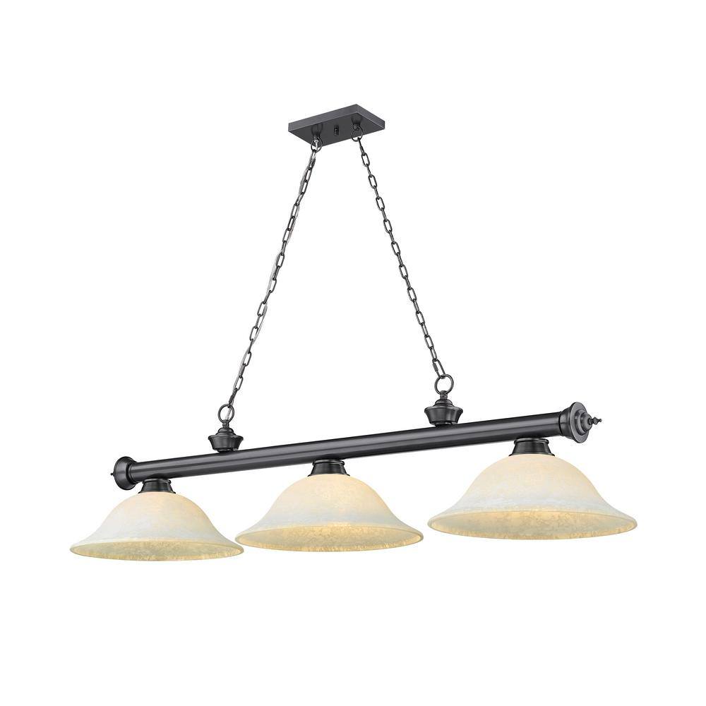 Bronze Plated 3-Light Billiard Pendant with Glass Shades