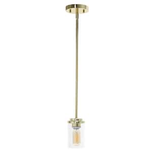 5.75 in. 1-Light Gold Essential Modern Farmhouse Adjustable Cylindrical Clear Glass Hanging Pendant Light