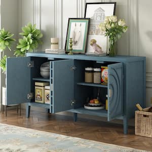 60 in. W x 16 in. D x 32 in. H Retro Antique Blue Rubberwood and MDF Ready to Assemble Kitchen Cabinets Sideboard
