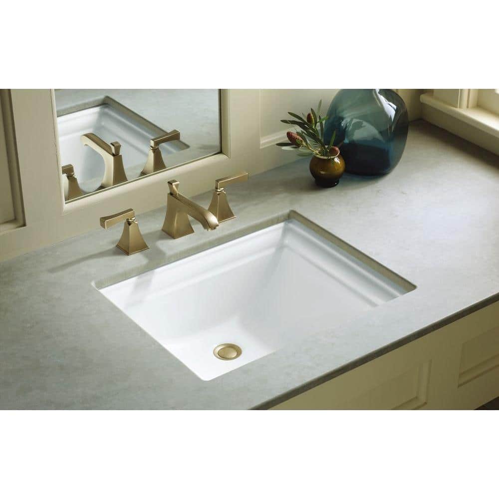 White Rectangular Ceramic Undermount Bathroom Sink
