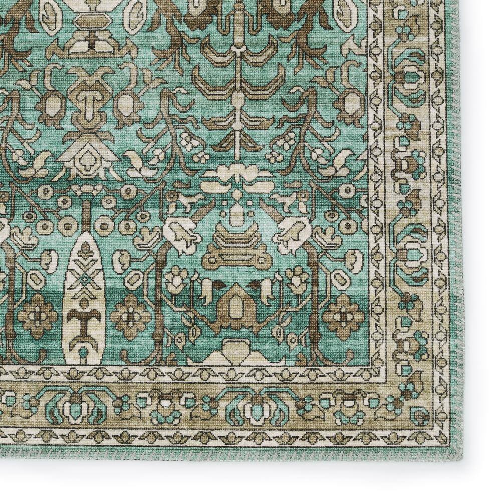 Ivory and Green Rectangular Polyester Area Rug, 9' x 12'