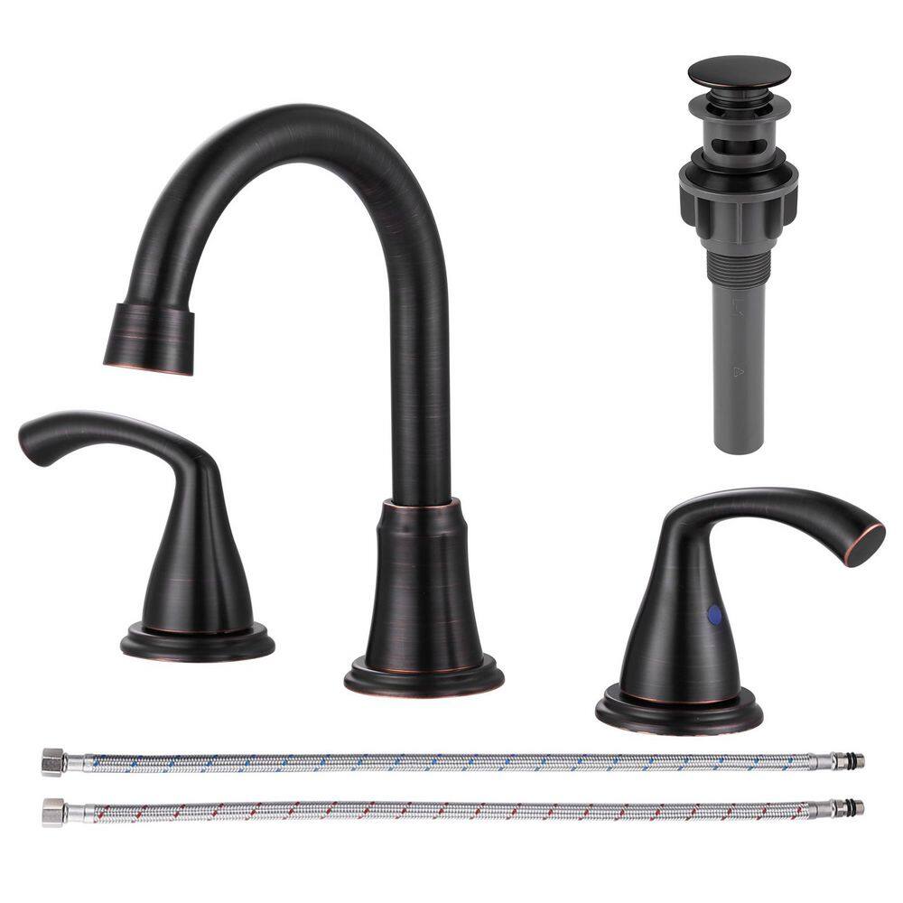 8 in. Widespread 2-Handle High-Arc Bathroom Sink Faucet with Pop-Up Drain Assembly and Supply Hoses in Oil Rubbed Bronze price history on PriceWatchPro