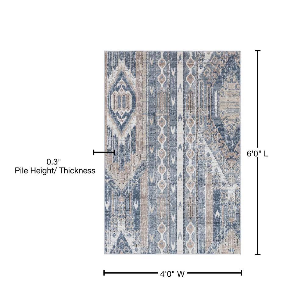 Navy Blue Rectangular Indoor Geometric Easy-Care Area Rug