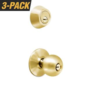 High Security Brass Combo Lock Set with Keyed-Alike Door Knob and Deadbolt (3-Pack)