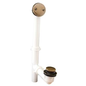 Toe Touch 1-1/2 in. Heavy Walled PVC Tubular 2-Hole Bath Waste and Overflow Tub Drain Full Kit in Antique Brass