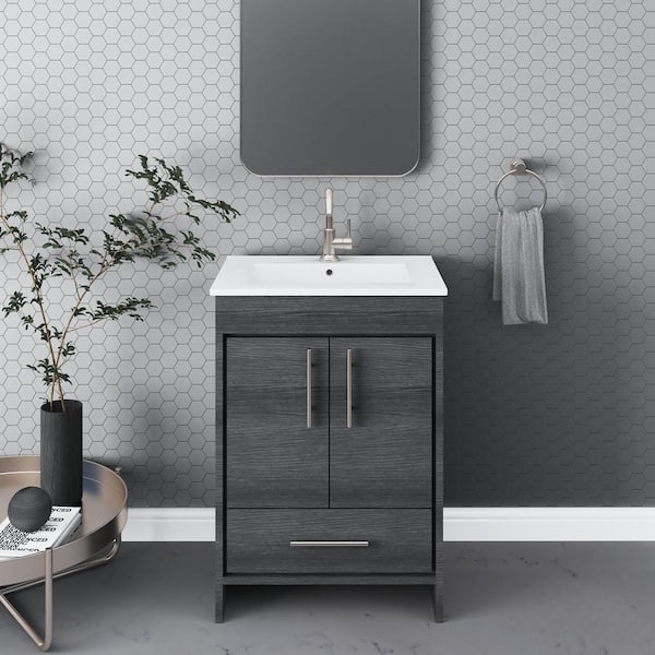 VOLPA USA AMERICAN CRAFTED VANITIES Pacific 24 in. x 18 in. D Bath Vanity in Black Ash with Ceramic Vanity Top in White with White Basin
