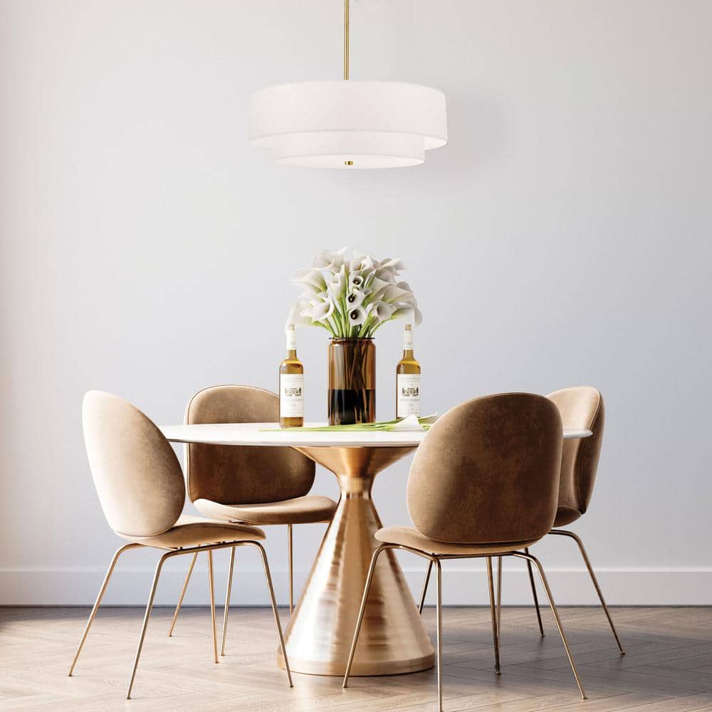 Everly Aged Brass 20" Drum Pendant with White Shade