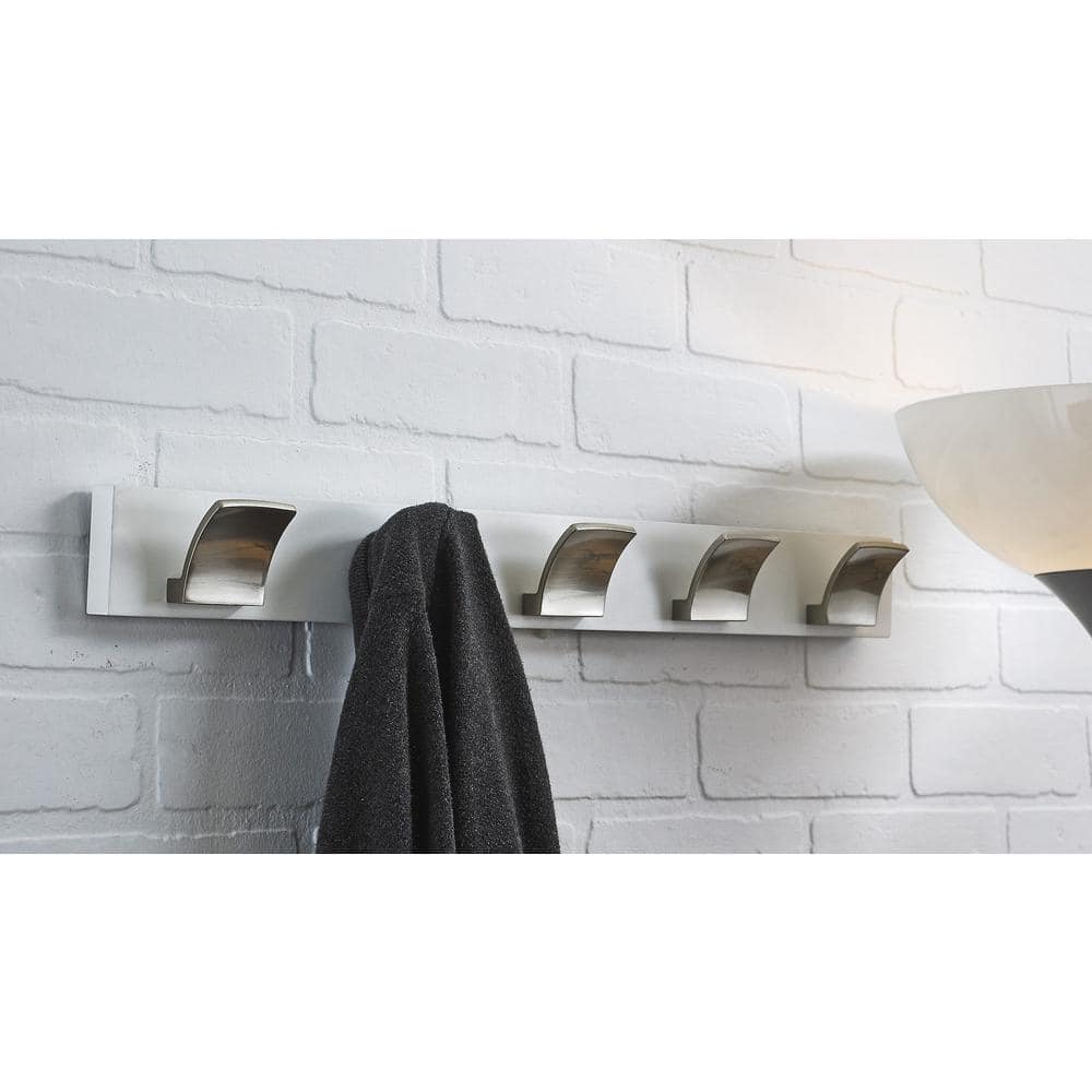 24" White and Brushed Nickel Modern Wall Mounted Hook Rack