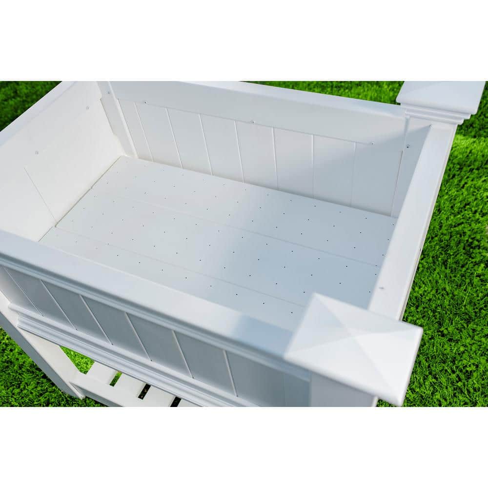 Cambridge White Vinyl Raised Garden Planter with Shelf