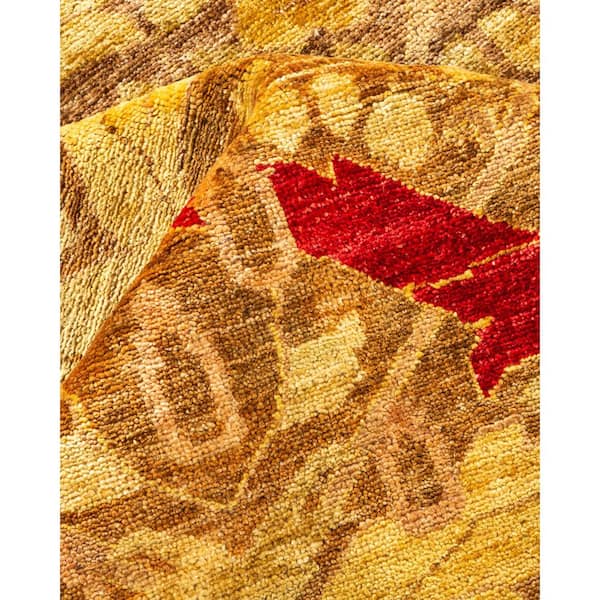 Arts & Crafts Beige 9 x 12 Striped Wool Indoor Area Rug