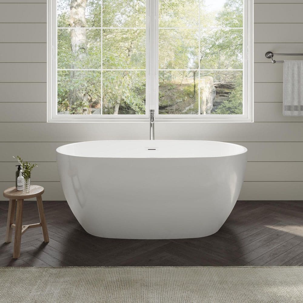Juno 55 in. x 31 in. Soaking Bathtub with Center Drain in White with Shiny White Trim and Polished Chrome Faucet price history on PriceWatchPro