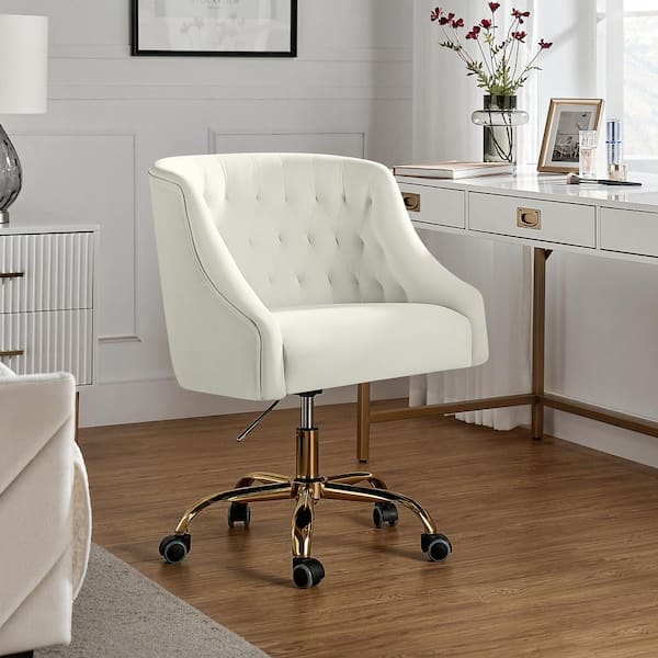 JAYDEN CREATION Lydia 24.5 in. Mid-Century Modern Ivory Velvet Tufted  Hand-Curated Task Chair CHM6030-IVORY - The Home Depot