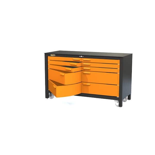 Swivel 5 ft. 10-Drawer Workbench Tool Box, Orange