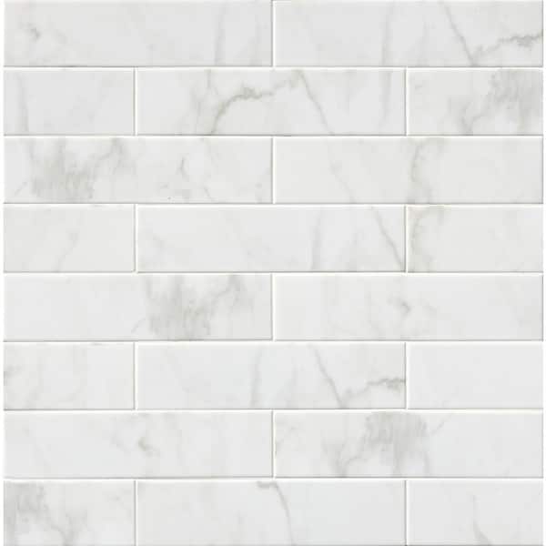 MSI Marmi Blanco 4 in. x 15.75 in. Glossy Ceramic Subway Tile (11.1 sq. ft./Case)