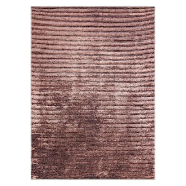 World Rug Gallery Rust 3 ft. 3 in. x 5 ft. Contemporary Distressed Stripe Machine Washable Area Rug