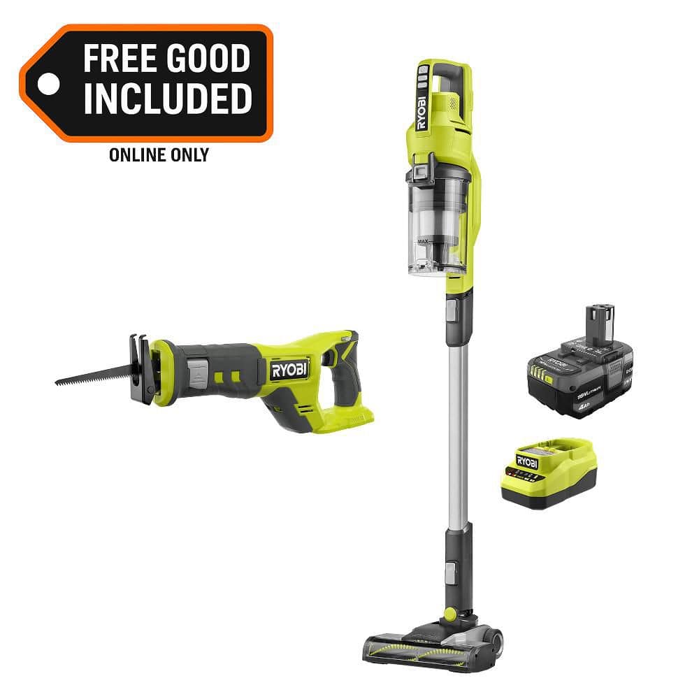 RYOBI ONE+ 18V Cordless Stick Vacuum Cleaner Kit w/ 4.0 Ah Battery ...