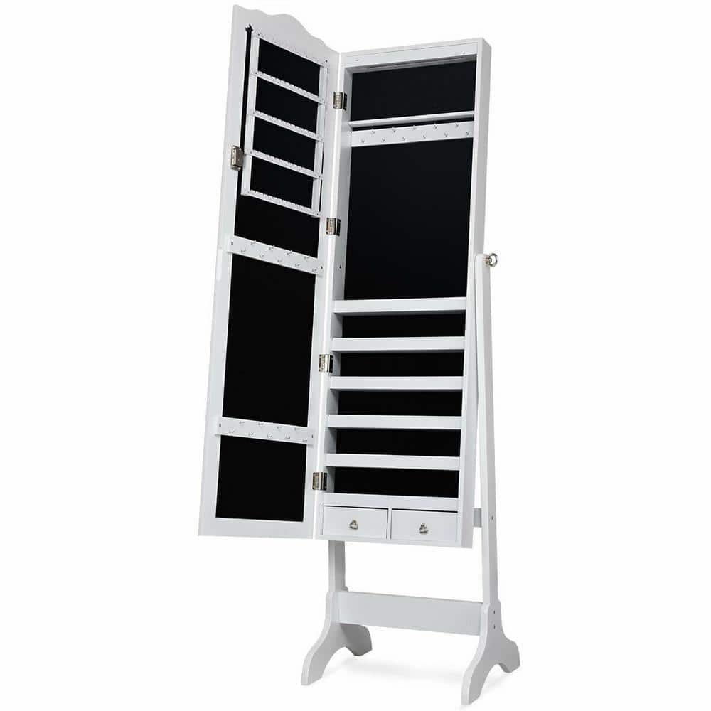 63 in. H x 14.5 in. D x 16.5 in. W Mirrored Jewelry Cabinet Armoire Storage Organizer with Drawer and LED Lights White price history on PriceWatchPro
