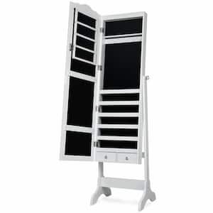 63 in. H x 14.5 in. D x 16.5 in. W Mirrored Jewelry Cabinet Armoire Storage Organizer with Drawer and LED Lights White