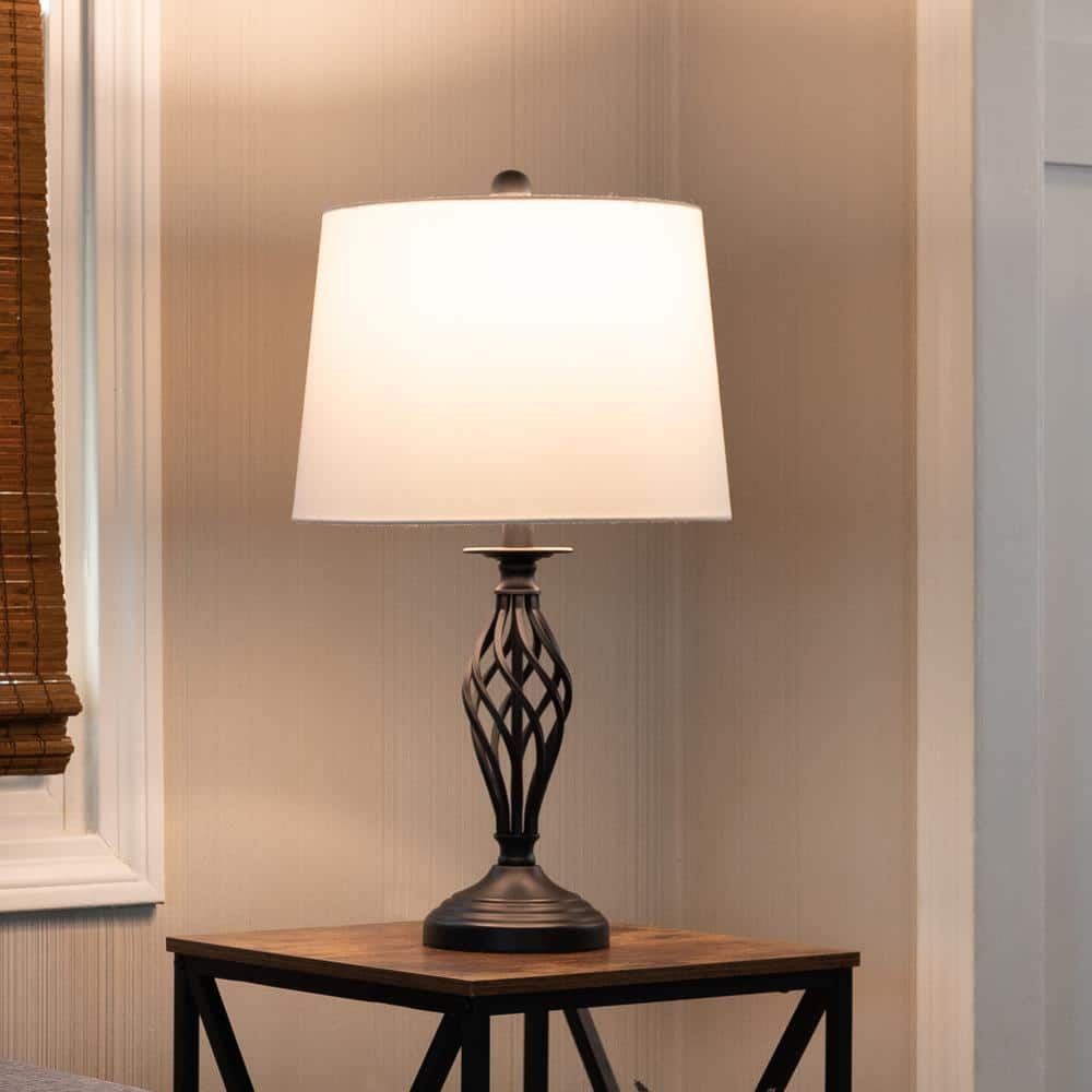 Set of 2 Black Metal Table Lamps with USB Ports