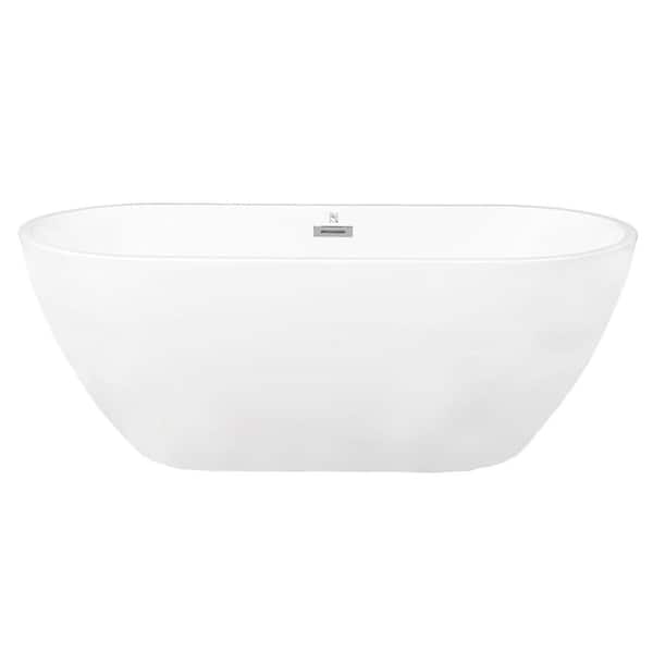 Unbranded SERGA 55 in. W Acrylic Flatbottom Freestanding Bathtub in White