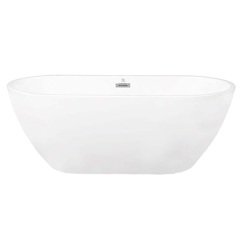 59.06 in. Acrylic Flatbottom Alcove Freestanding Soaking Non-Whirlpool Bath