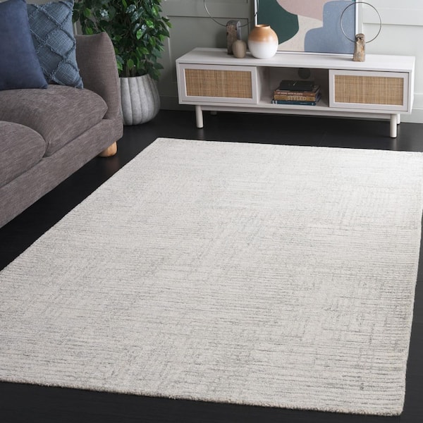 Ebony 6 ft. x 6 ft. Gray/Ivory Solid Distressed Square Area Rug