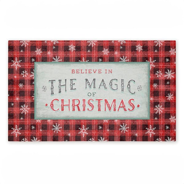 Magic of Christmas Red Plaid Red 18 in. x 30 in. Polyester Non-Slip Outdoor Door Mat