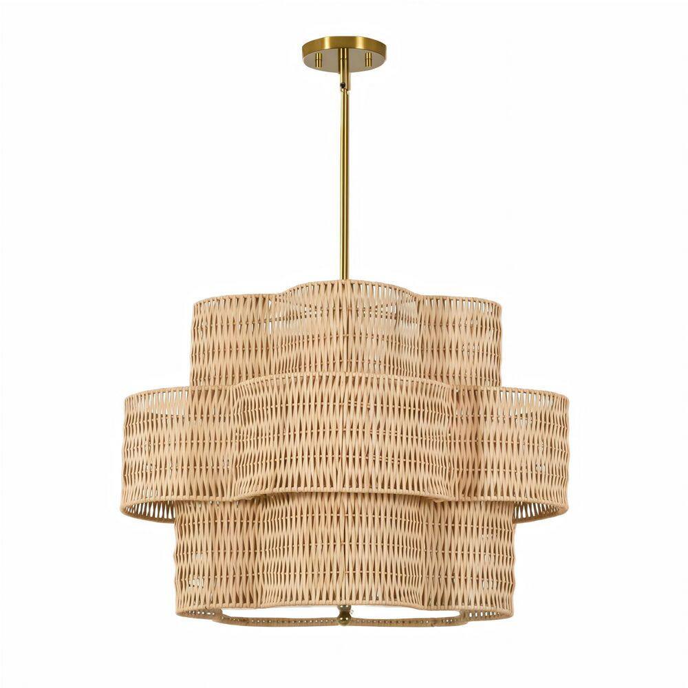 Orvessa 24 in. 6-Light Copper Modern Farmhouse Natural Bamboo Woven Tiered Chandelier price history on PriceWatchPro