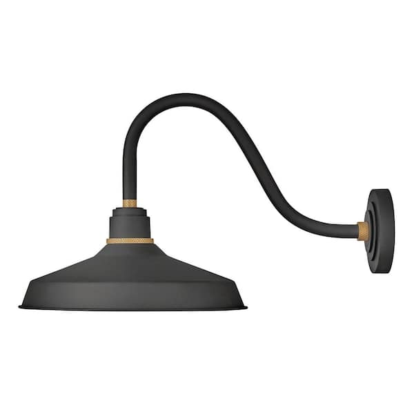 HINKLEY Foundry Medium 1-Light Textured Black Outdoor Gooseneck Wall Sconce