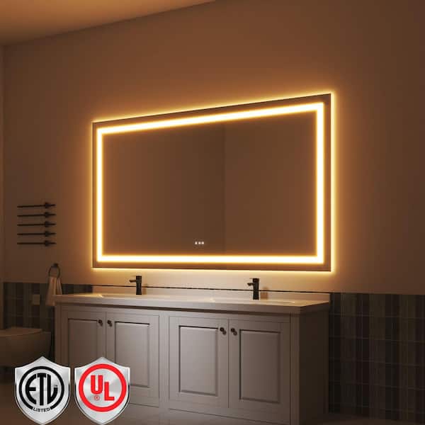 84 in. W x 48 in. H Rectangular Frameless LED Light Anti-Fog Bathroom Wall Mirror with Backlit and Front Light