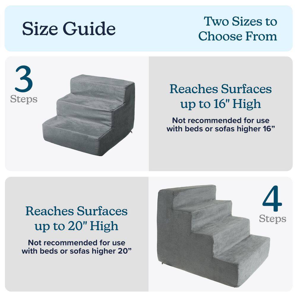 Gray 3-Step Foam Pet Stairs with Microfiber Cover