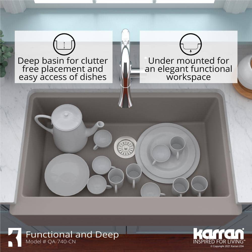 Concrete Gray Quartz Farmhouse Single Bowl Kitchen Sink