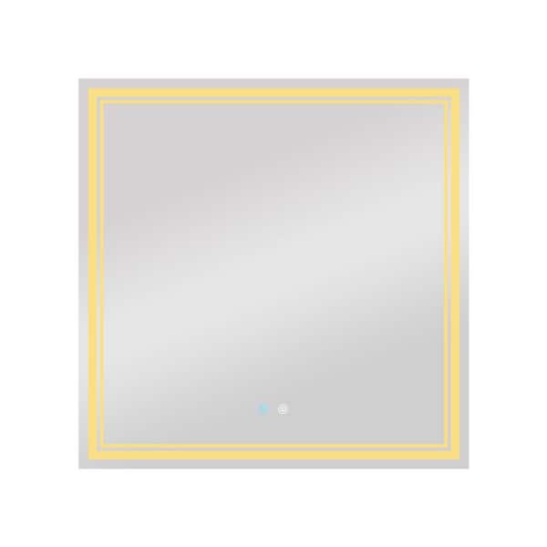 Unbranded 36 in. W x 36 in. H Square Framed Anti-Fog LED Dimmable Wall Bathroom Vanity Mirror in Natural White