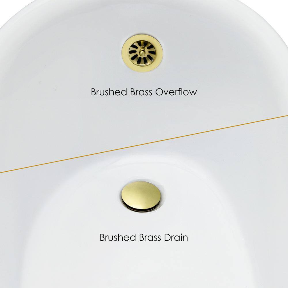 Fandi 64" White Acrylic Clawfoot Soaking Bathtub with Brass Feet