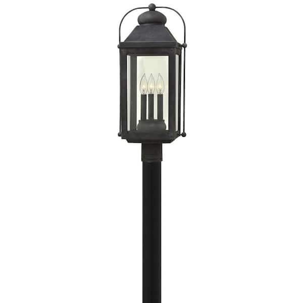 HINKLEY Anchorage 3-Light Aged Zinc LED Outdoor Post or Pier Mount