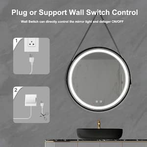 24 in. W x 24 in. H Round Black Frame Wall Mounted Led Classy Bathroom Vanity Mirror in Silver with Dimmable Touch