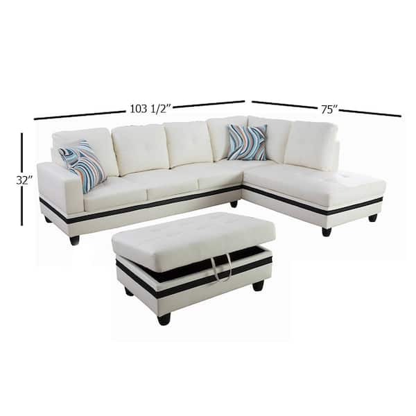 3 Piece White Faux Leather 6 Seats, White Faux Leather Sectional Sofa
