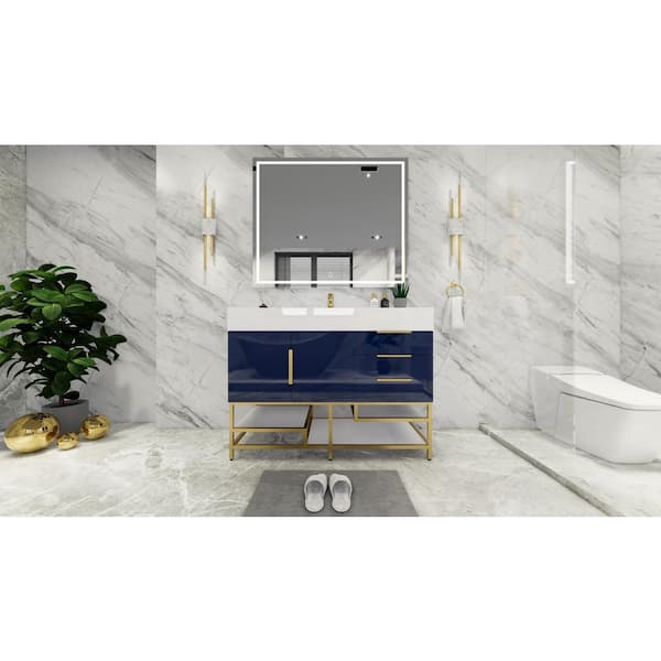 BV Better Vanity Bethany 47 in. W. x 20 in. D x 36 in. H Single Sink Freestanding Bath Vanity in Gloss Night Blue with White Acrylic Top