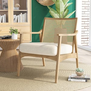 Council 25 in. Natural Tone/Beige Polyester Arm Chair with Solid Wooden Frame