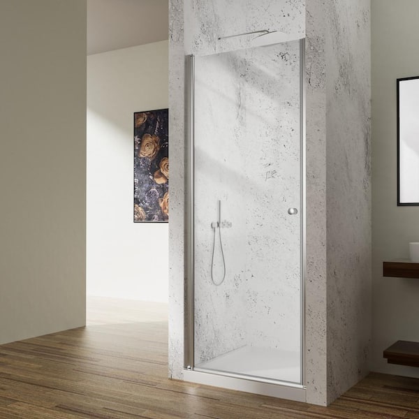 32 in.Wx 72 in.H Pivot Semi-Frameless Shower Door in Chrome with1/4 in. Clear Glass Shower Panel